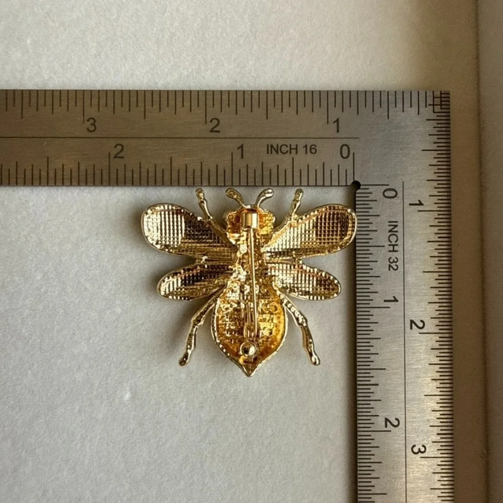 Bee Brooch Multicolor Enamel Clear Rhinestone Gold Tone Statement Insect Pin